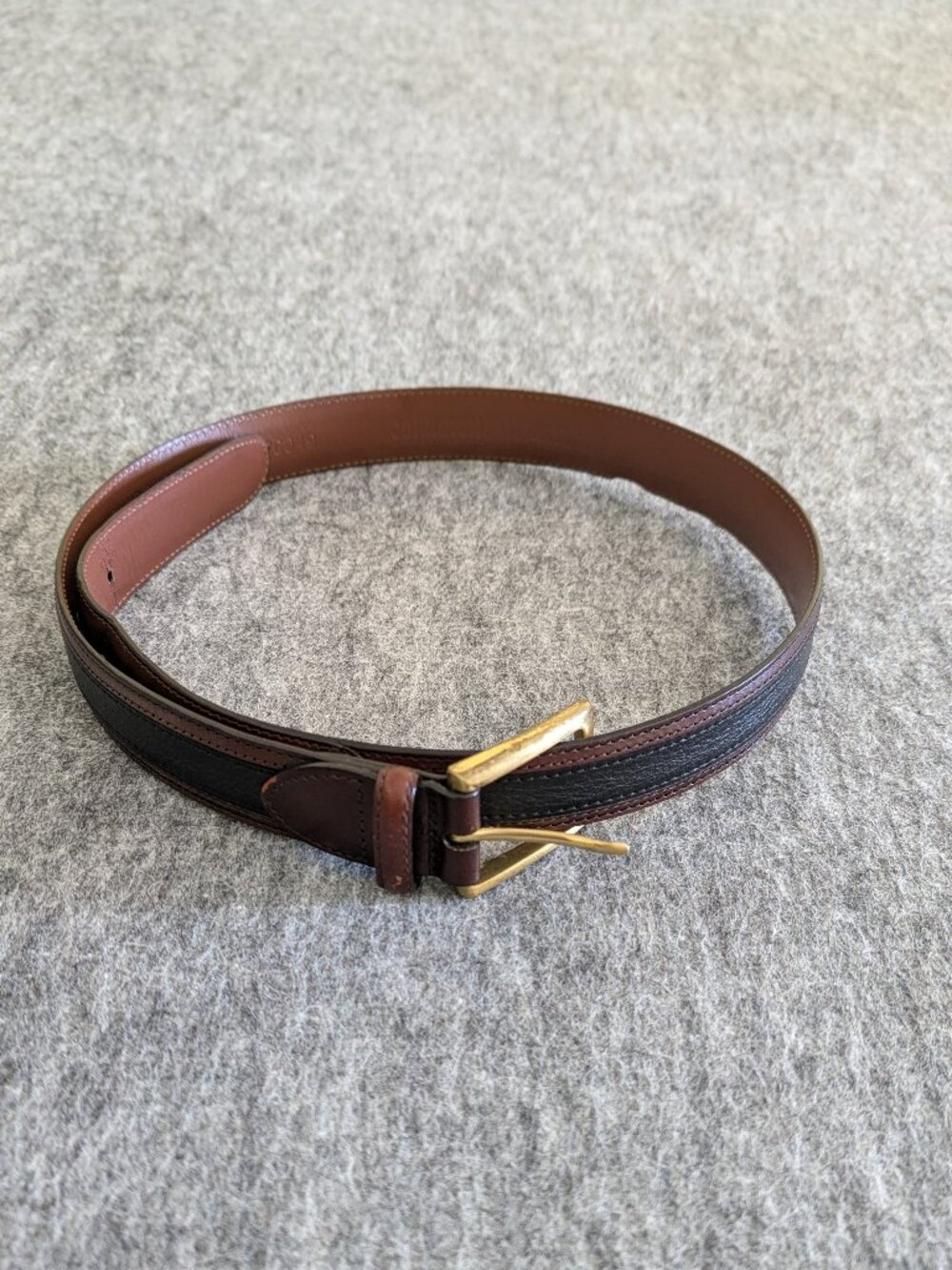 Johnston Murphy Mens Genuine Leather Belt Brown Brass Buckle Size 34
